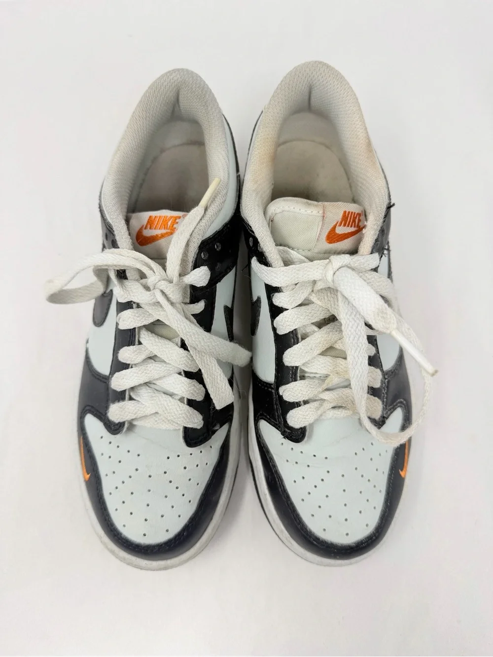 Size 4.5 Y Nike Dunk Low Black White Orange Swoosh Sneakers Y2K Skater